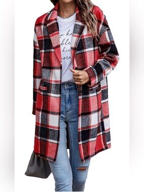 Pretty Garden Red Plaid Long Coat